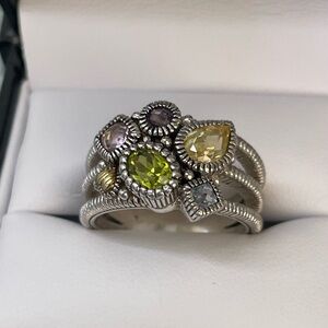 Judith Ripka TWO Sterling Multi-Gem Ring sz 8